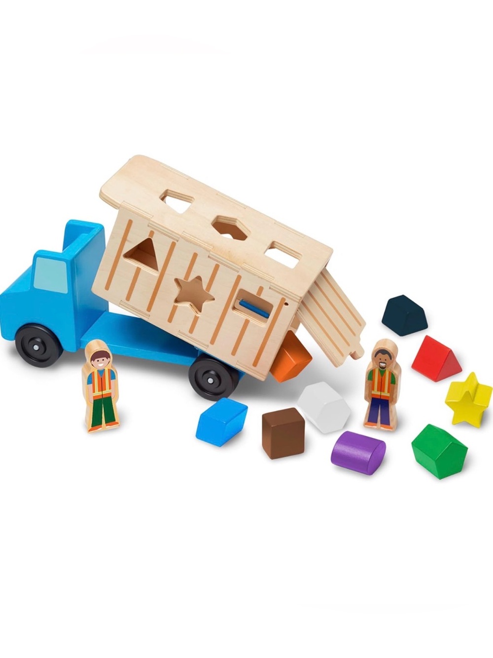 MELISSA & DOUG Blue Wooden Shape Sorting Dump Truck with Colorful Blocks